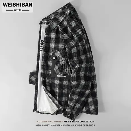 秋季男士灯芯绒格子衬衫男美式休闲时尚复古长袖衬衣高级感薄外套商品大图