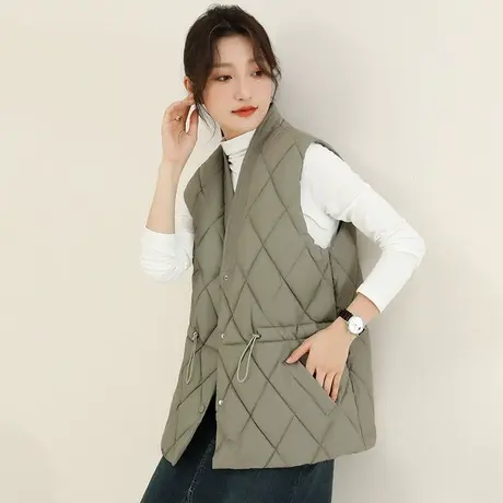 韩潮袭人法式中长款收腰棉马夹女2023冬季新款休闲马甲坎肩外套图片