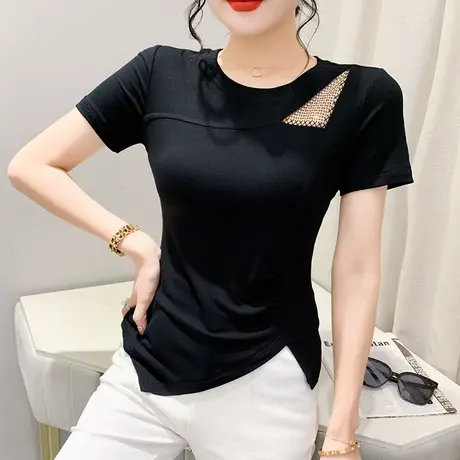 欧货性感镂空短袖T恤女设计感小众网红上衣不规则开叉丅恤小衫夏商品大图