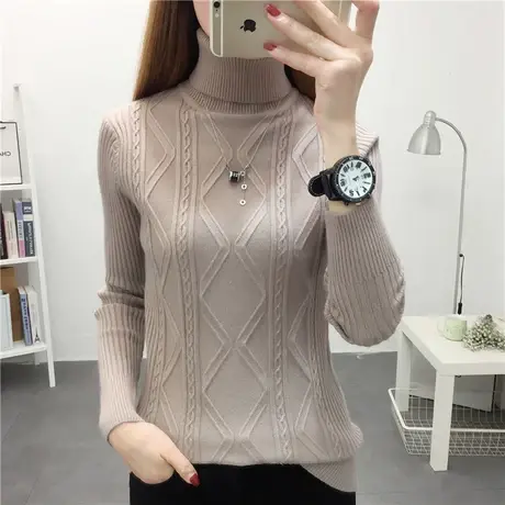 高领打底衫女秋冬修身新款百搭短款套头针织衫加绒加厚毛衣女内搭商品大图