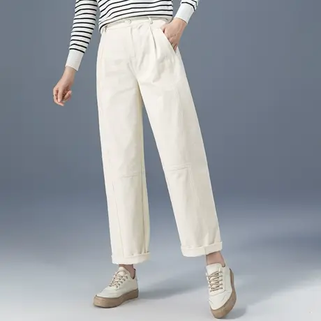 米白色窄版直筒裤女2023新款春夏薄款裤子小个子九分裤休闲阔腿裤商品大图