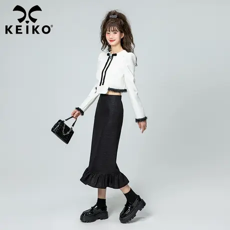 法式小香风白色短款外套女春秋气质小众蝴蝶结花饰拼接上衣小个子商品大图