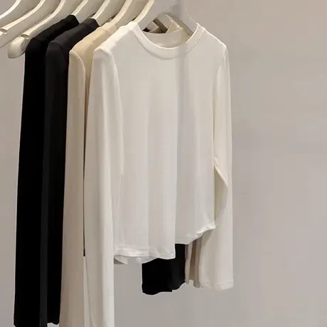 纯色简约长袖T恤女2023秋季新款韩版修身显瘦内搭打底衫上衣服潮商品大图