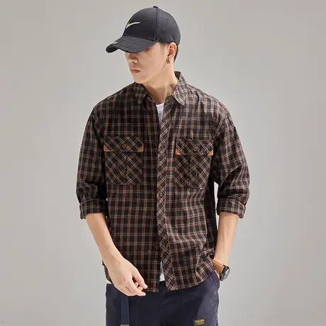 Modi Nick/摩帝尼克重磅水洗男士衬衫复古潮流时尚格子衬衣男外套图片