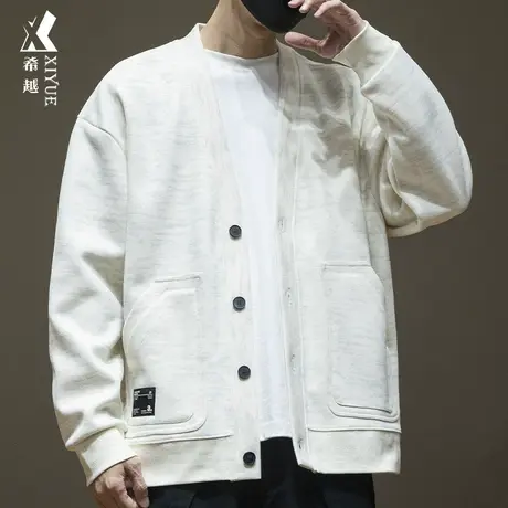 希越350g双面棉卫衣男秋季简约百搭口袋开衫外套宽松大码胖子外套图片