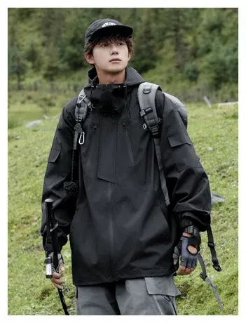 防风防水冲锋衣外套男春秋山系户外痞帅美式潮牌机能登山工装夹克商品大图