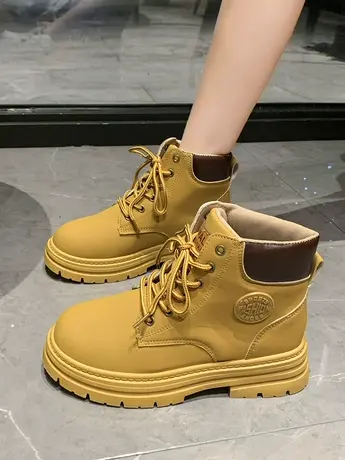 英伦风高帮马丁靴女2023年新款韩版大黄靴小个子工装靴短筒沙漠靴商品大图