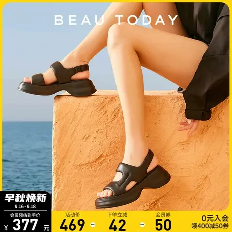 BeauToday厚底凉鞋女夏BT新款罗马凉鞋真皮外穿凉拖鞋设计感女鞋商品大图