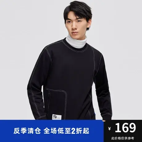 马克华菲明辑线刺绣装饰圆领卫衣男秋新款宽松潮上衣图片