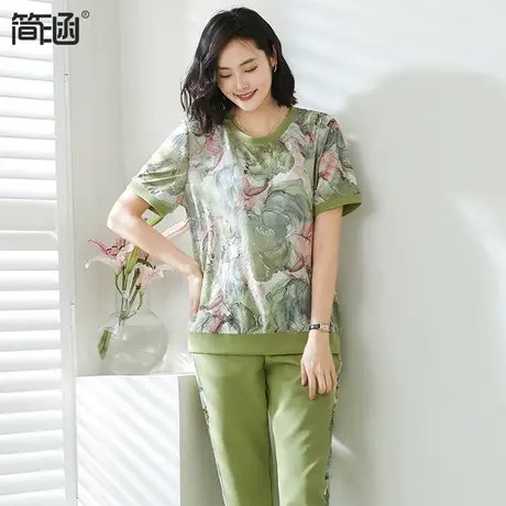 轻奢高端大码女装遮肚胖子加肥加大中年妈妈夏装套装减龄休闲运动图片