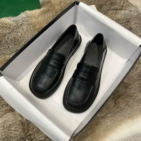 小皮鞋英伦风单鞋女2024新款秋季平底乐福鞋百搭黑色工作鞋一脚蹬商品大图