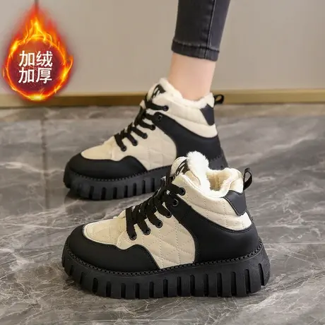 马丁靴女2024新款冬季女款雪地靴加绒加厚保暖棉鞋英伦风厚底短靴图片