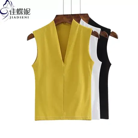 早春夏季纯白V领显瘦打底衫韩版上衣无袖背心女装内搭名媛风T恤商品大图