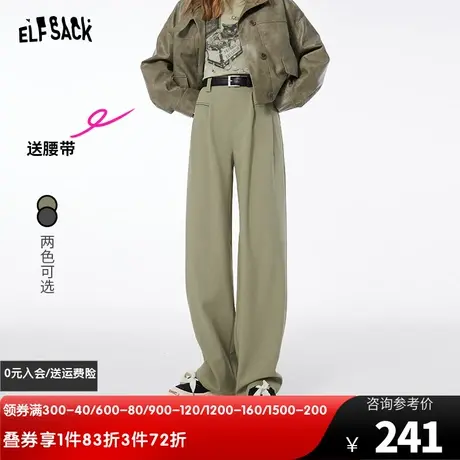 妖精的口袋深灰色阔腿西装裤女2024年早春新款直筒垂感休闲裤子商品大图
