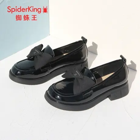 蜘蛛王断码清仓正品乐福鞋真皮2023春季商场新款皮鞋女蝴蝶结亮皮商品大图