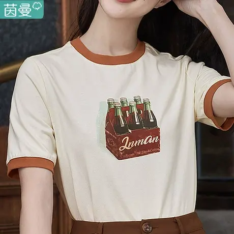 茵曼官方旗舰店官网夏季上衣纯棉时尚小衫甜美T恤短袖衣服女装图片