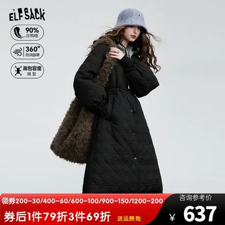 妖精的口袋假两件中长款羽绒服女2023冬季新款黑色宽松羽绒外套图片