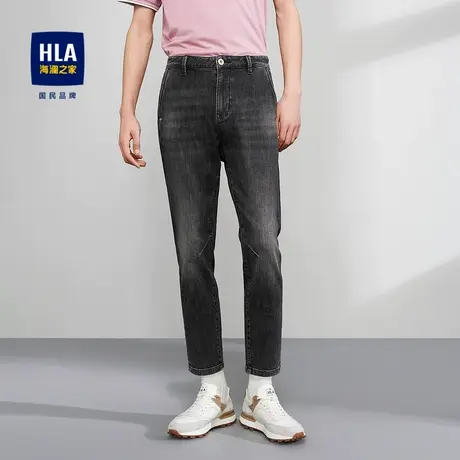 HLA/海澜之家时尚黑牛九分裤水洗小脚弹力宽松直筒休闲牛仔裤男夏商品大图
