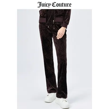Juicy Couture橘滋美式秋冬新款刺绣运动天鹅绒微喇阔腿长裤女商品大图
