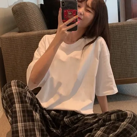 2023年春夏季新款大码女装设计感小众上衣宽松白色短袖t恤ins潮流商品大图