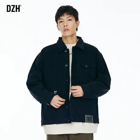 男士纯棉牛仔外套男秋季潮牌黑色工装夹克美式复古男装2023年新款商品大图