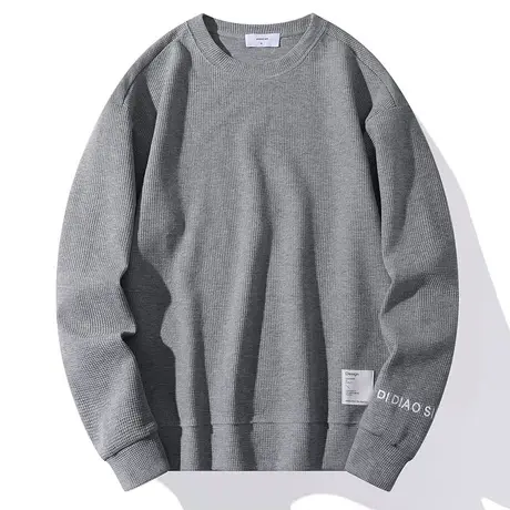 2022春季新款华夫格卫衣男士圆领宽松套头衫外套休闲宽松潮流上衣商品大图