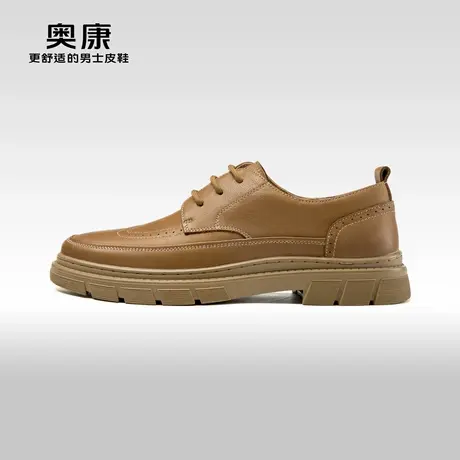 Aokang奥康 春秋季新款 商务工装真皮布洛克英伦风复古厚底鞋商品大图