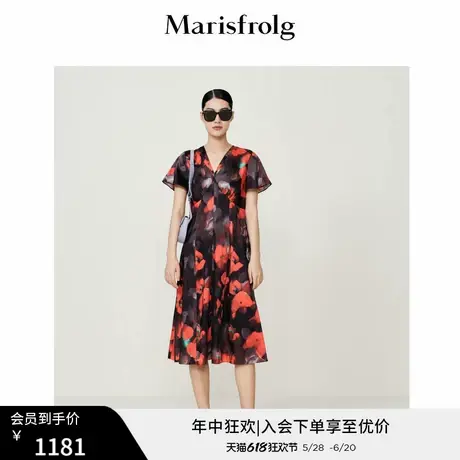 【免烫系列】玛丝菲尔夏季新款气质轻薄高腰显瘦自然花稿连衣裙图片