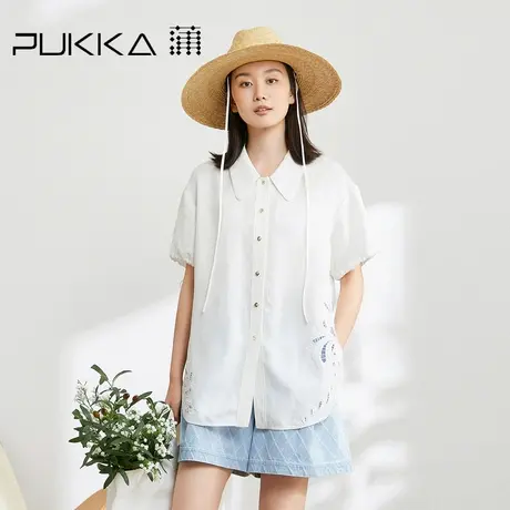 蒲PUKKA 2023春夏新品秀场同款宽松休闲镂空绣花短袖白衬衫图片