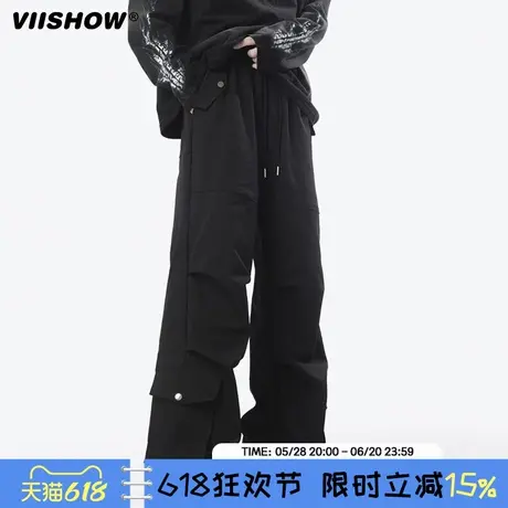 VIISHOW高街工装裤男士春款宽松阔腿休闲裤美式高街直筒伞兵裤男商品大图