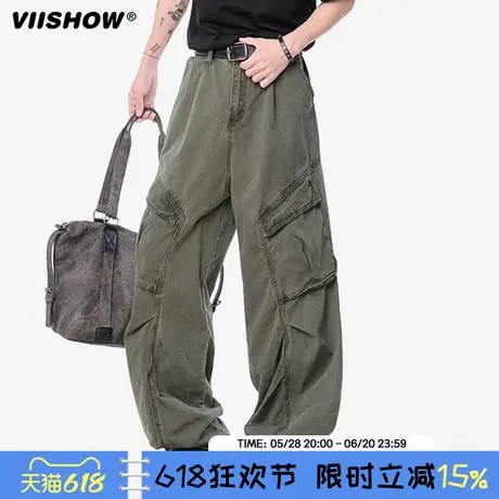 VIISHOW多口袋休闲工装裤男夏新款美式复古直筒宽松垂感阔腿裤子商品大图