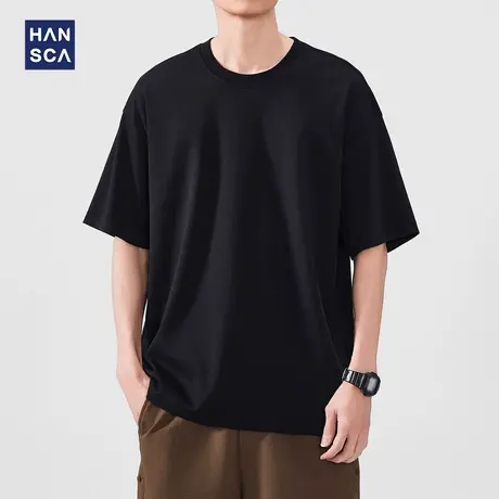 hansca 190g轻薄透气圆领短袖t恤男款2025夏季新款简约纯色打底衫商品大图