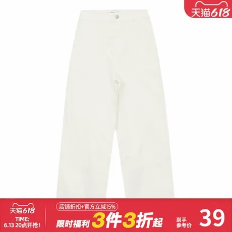 美特斯邦威女结构拼贴长裤白色阔腿裤春季宽松弹力休闲裤舒适百搭商品大图