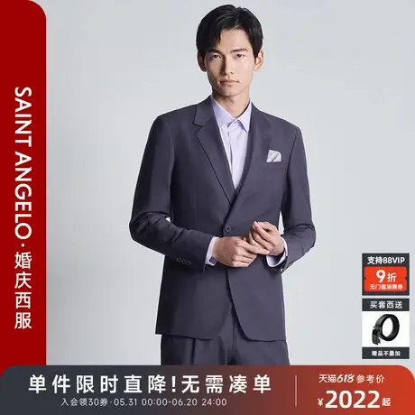 报喜鸟秋季新款男士时尚商务休闲轻正装西服套装平驳领石楠花紫男图片