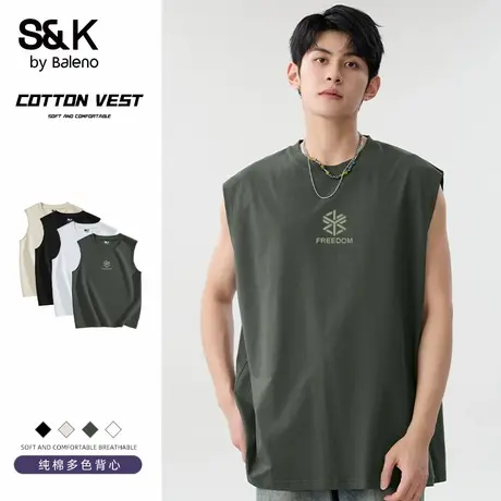 班尼路S&K系列纯棉背心男2025夏季新款运动透气篮球服坎肩无袖t恤图片