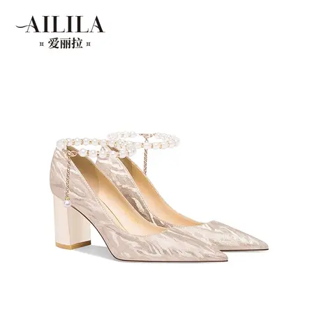 婚鞋女粗跟秀禾婚纱两穿2023年新款新娘鞋孕妇高跟鞋不累脚水晶鞋商品大图