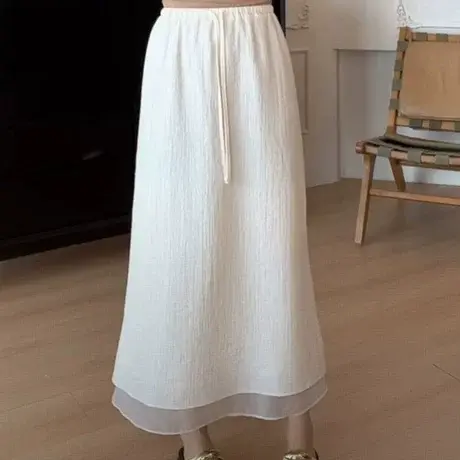 设计感时尚肌理感纯色半身裙女装2025夏季流行超好看显瘦中长裙子图片