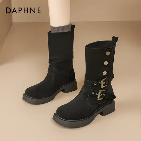 达芙妮黑色西部牛仔靴女2025夏季新款粗跟两穿靴子旅游百搭马丁靴商品大图