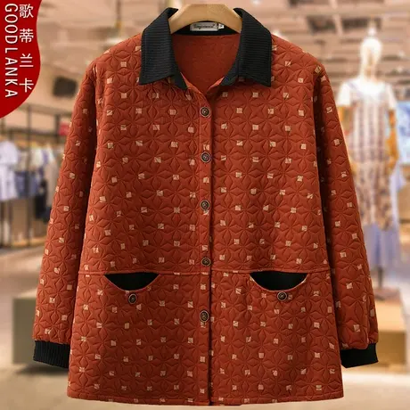 大码中老年妈妈春秋夹棉夹克宽松洋气上衣中年妈妈装提花休闲外套商品大图