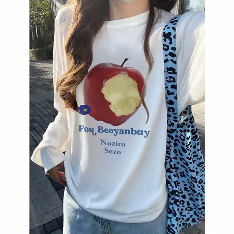 白色长袖t恤女秋季薄款圆领正肩韩系穿搭宽松纯棉内搭打底衫上衣图片