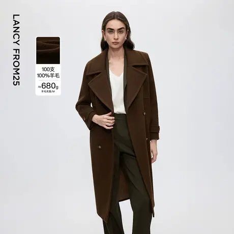 朗姿纯羊毛翻领修身毛呢外套气质通勤呢子大衣女2025年冬季新款商品大图