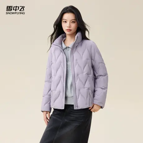 雪中飞2025冬新款女士条纹轻薄短款立领羽绒服设计时尚休闲百搭商品大图