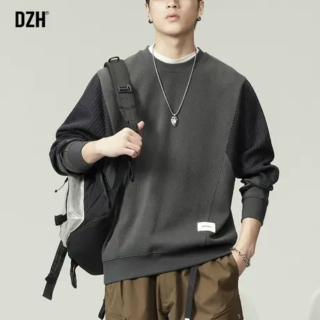 男士重磅卫衣男秋季圆领长袖上衣男款美式潮牌拼接宽松青少年外套商品大图