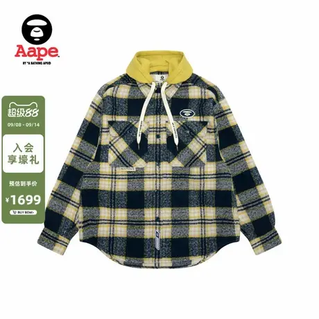 Aape旗舰店男装秋冬可拆卸帽格纹翻领潮流长袖衬衫外套8549XXP商品大图