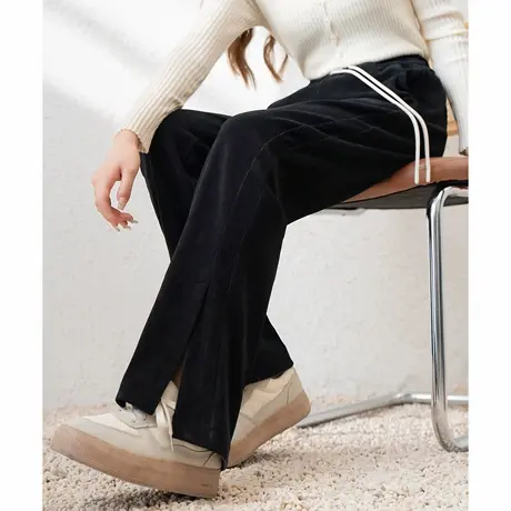 唐狮秋冬新款休闲裤女窄版宽松显瘦雪尼尔保暖灯芯绒阔腿裤kzTD图片