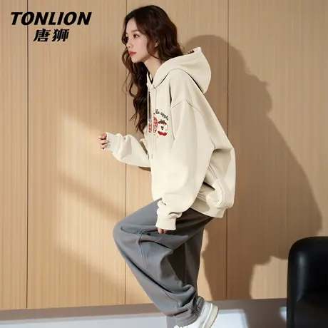 唐狮官方连帽卫衣女2026新款春季宽松大码帽衫套头外套学生上衣VC图片