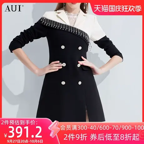 AUI别致设计感炸街西装外套女2023年春秋新款撞色小众修身西服裙图片
