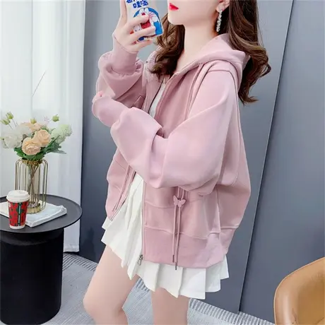 学院风炸街连帽卫衣外套女小个子春秋新款韩版短款设计感开衫上衣商品大图