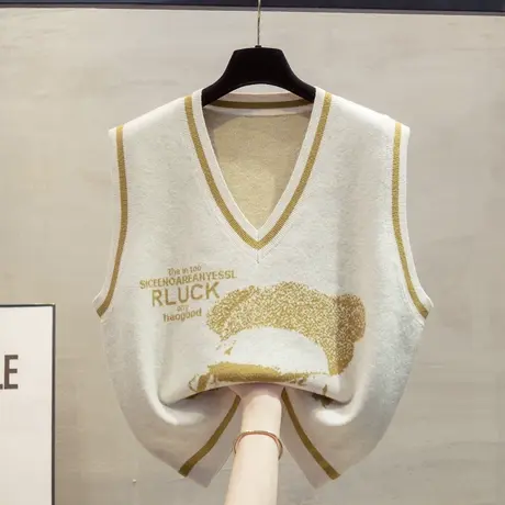 细针v领针织马甲背心女2023秋装新款宽松外穿马夹叠穿毛衣坎肩潮商品大图