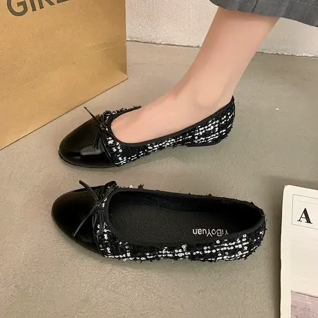 小香风豆豆鞋女2023春秋季新款晚晚温柔一脚蹬单鞋休闲浅口平底鞋商品大图